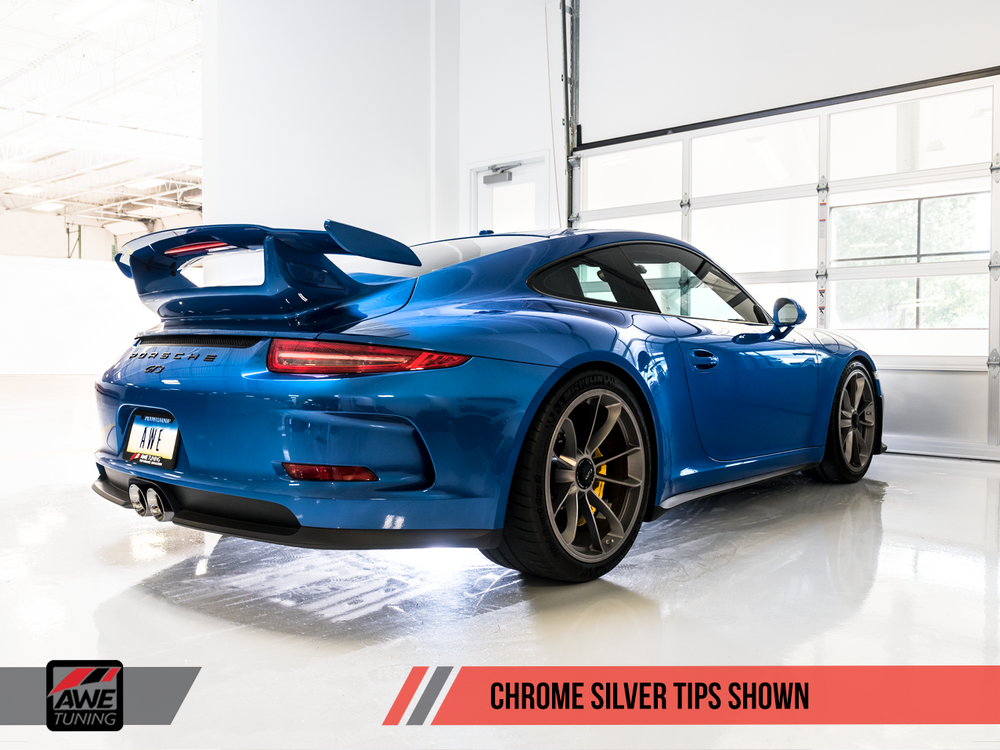 AWE Tuning Porsche 991 GT3 / RS Center Muffler Delete - Chrome Silver Tips
