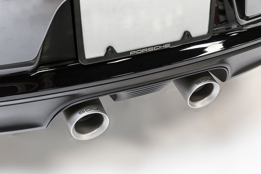 SOUL 17-19 Porsche 991.2 Carrera (w/ PSE) Bolt On Exhaust Tips - 4in Double Wall Sig Satin Tips