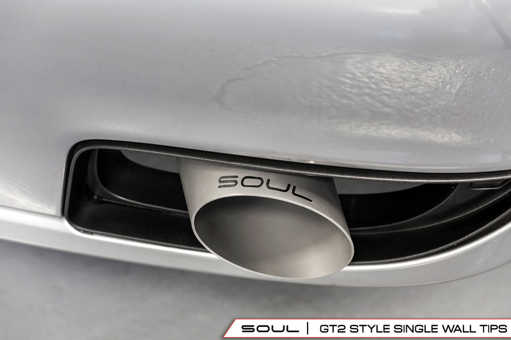 SOUL 06-09 Porsche 997.1 Turbo Sport X-Pipe Exhaust (w/ 200 Cell Cats) - GT2 Style Sig Satin Tips