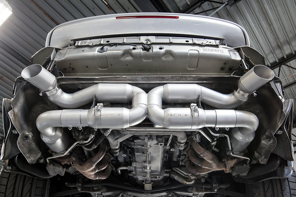 SOUL 06-09 Porsche 997.1 Turbo Sport X-Pipe Exhaust (w/ 200 Cell Cats) - GT2 Style Sig Satin Tips